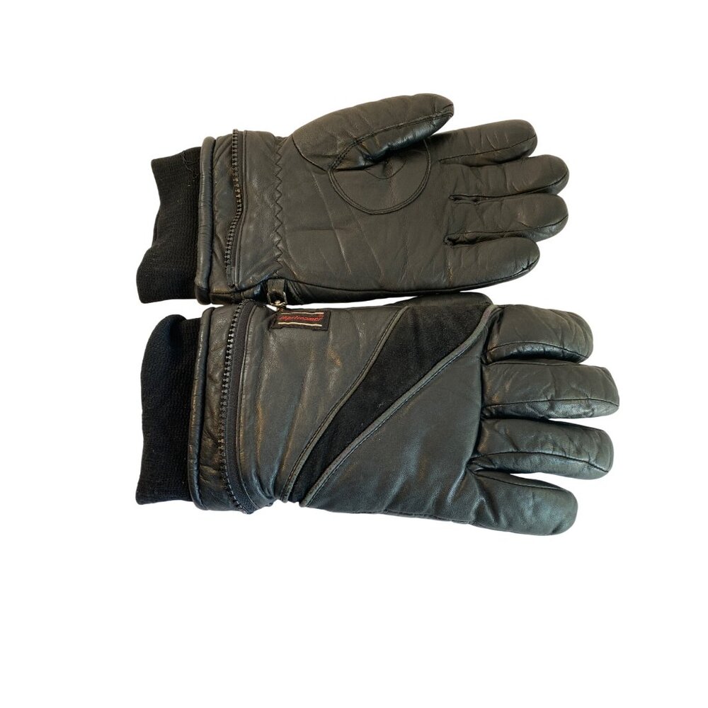 Mens Black Leather & Suede Insulated Winter Gloves With Zippered Cuffs Size L By